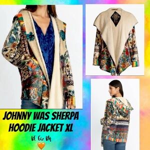 🆑NWT Johnny Was Sherpa Hoodie Jacket Very Unique and Colorful